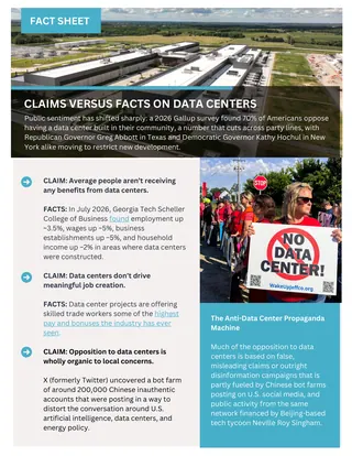 First page of CLAIMS VERSUS FACTS ON DATA CENTERS