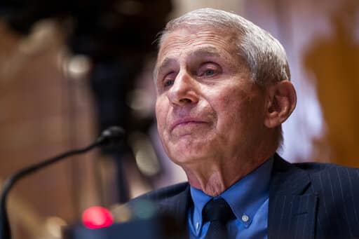Dr. Anthony Fauci, Director of the National Institute of Allergy and Infectious Diseases, testifies during the Senate Appropriations Subcommittee on Labor, Health and Human Services, and Education, and Related Agencies hearing to examine proposed budget estimates for the fiscal year 2023 for the National Institutes of Health on Capitol Hill in Washington, Tuesday, May 17, 2022. (Shawn Thew/Pool Photo via AP)