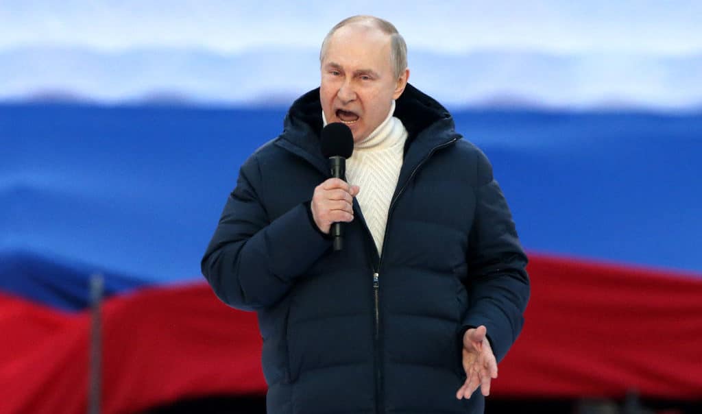 Vladimir Putin gives a speech
