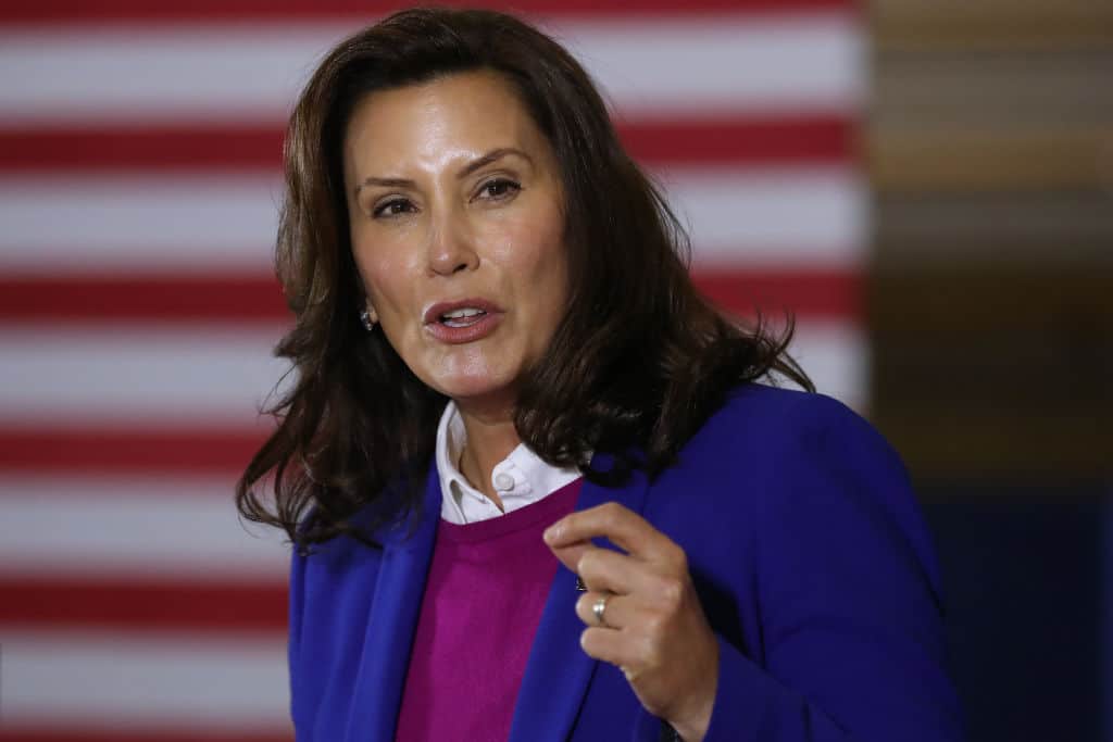 Gov. Gretchen Whitmer introduces Democratic presidential nominee Joe Biden delivers remarks about health care at Beech Woods Recreation Center October 16, 2020 in Southfield,m Michigan.