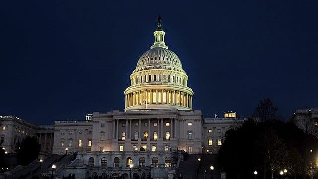 Us capitol building after sunset
