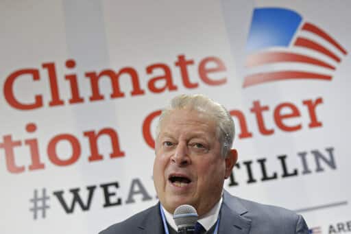 Former U.S. Vice President Al Gore speaks at the COP25 Climate summit in Madrid, Spain, Monday, Dec. 9, 2019. A global U.N.sponsored climate change conference is taking place in Madrid. (AP Photo/Andrea Comas)