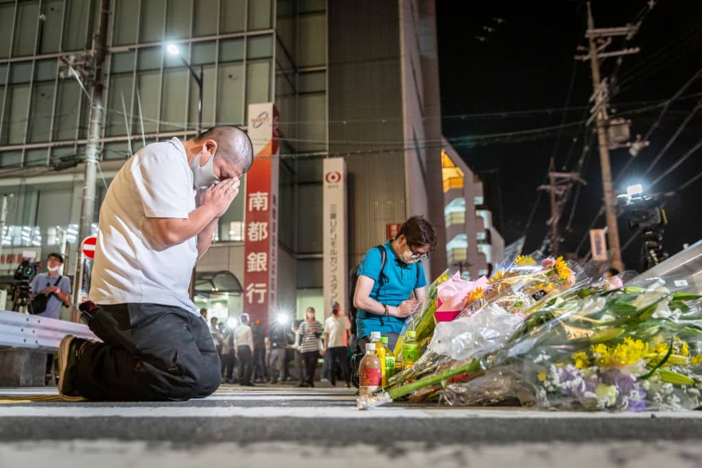 Mourners following assassination of Shinzo Abe