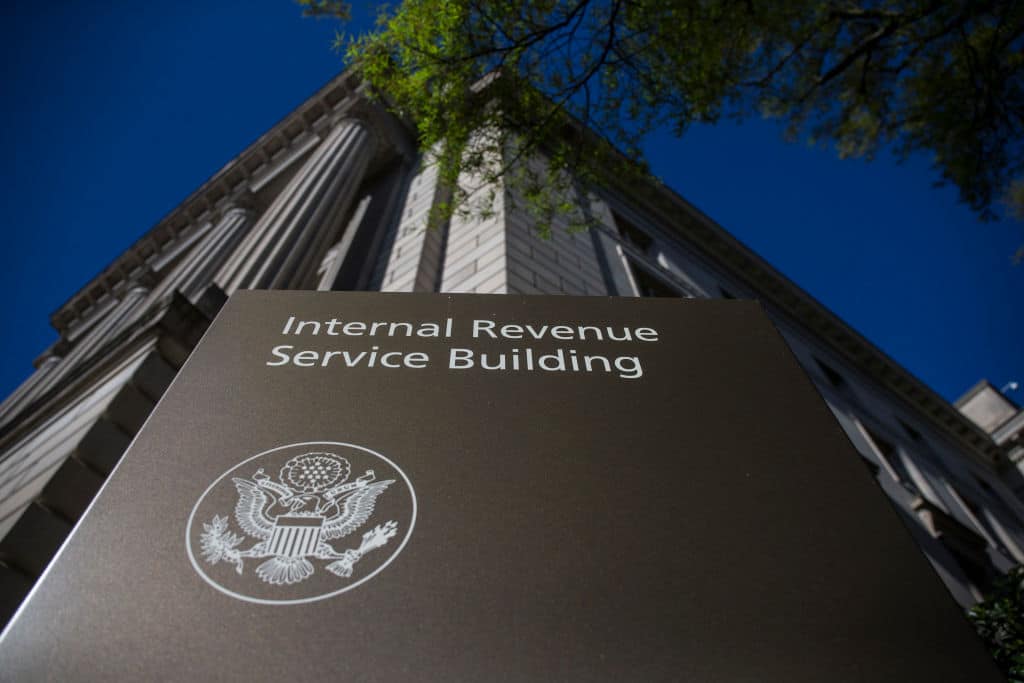 WASHINGTON, DC - APRIL 15: The Internal Revenue Service (IRS) building stands on April 15, 2019 in Washington, DC. April 15 is the deadline in the United States for residents to file their income tax returns. (Photo by Zach Gibson/Getty Images)