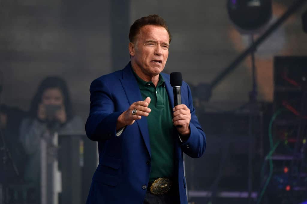 Arnold Schwarzenegger, founder of the R20, speaks at the Climate Kirtag portion of the R20 Austrian World Summit on May 28, 2019 in Vienna, Austria. T