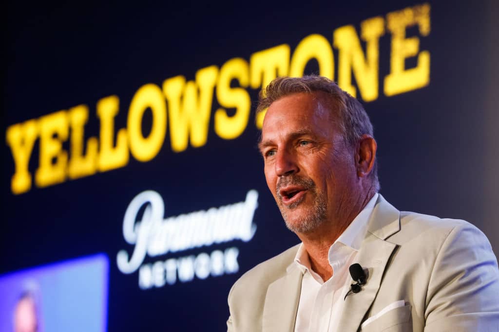 CANNES, FRANCE - JUNE 21:  Kevin Costner speaks during 'A conversation with Kevin Costner from Paramount Network and Yellowstone' during the Cannes Lions Festival 2018 on June 21, 2018 in Cannes, France.  (Photo by Richard Bord/Getty Images for Cannes Lions)