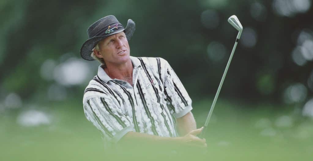 Greg Norman of Australia follows his shot during practice for the 97th United States Open Championship golf tournament on 11 June 1997 at the Blue Course of Congressional Country Club in Bethesda, Maryland, United States. (Photo by Jamie Squire/Allsport/Getty Images)