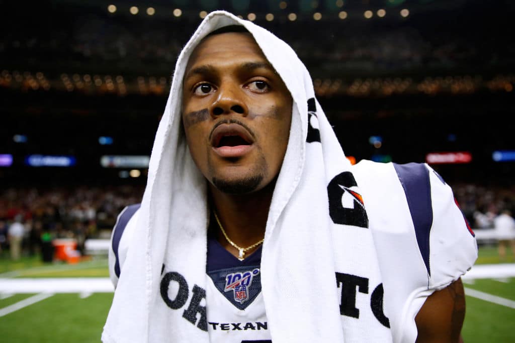 NEW ORLEANS, LOUISIANA - SEPTEMBER 09: Deshaun Watson #4 of the Houston Texans reacts after a game against the New Orleans Saints at the Mercedes Benz Superdome on September 09, 2019 in New Orleans, Louisiana. Wil Lutz of the Saints kicked a game-winning 58 yard field goal as time expired to give the Saints a 30-28 win. (Photo by Jonathan Bachman/Getty Images)