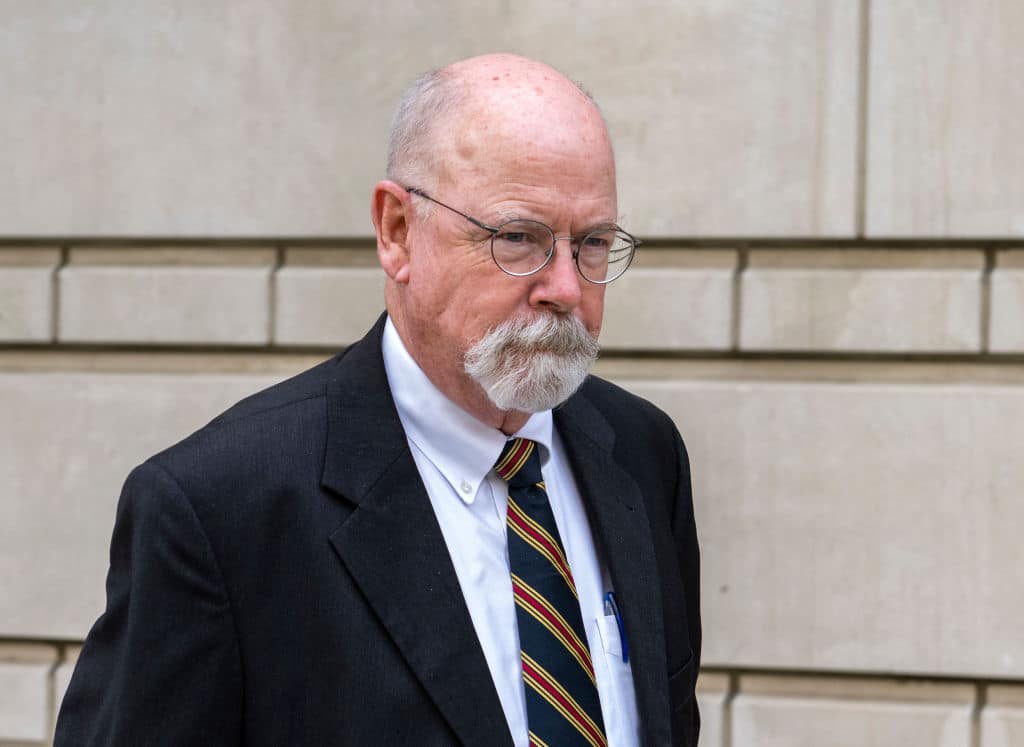 WASHINGTON, DC - MAY 25: (NY & NJ NEWSPAPERS OUT) Special Counsel John Durham, who then-United States Attorney General William Barr appointed in 2019 after the release of the Mueller report to probe the origins of the Trump-Russia investigation, departs after his trial recessed for the day at the United States District Court for the District of Columbia on May 25, 2022 in Washington, DC. 
(Photo by Ron Sachs/Consolidated News Pictures/Getty Images)