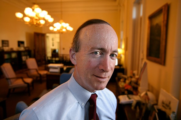 Mitch Daniels, the Director of Office Management and Budget at the White House, works in his office. --- Photo by Brooks Kraft/Corbis (Photo by Brooks Kraft LLC/Corbis via Getty Images)