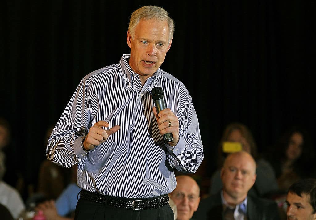 MILWAUKEE, WI - APRIL 01:  U.S. Sen. Ron Johnson (R-WI) speaks during a pancake breakfast for Republican Presidential candidate, former Massachusetts Gov. Mitt Romney at Bluemound Gardens on April 1, 2012 in Milwaukee, Wisconsin. With less than a week before the Wisconsin primary, Mitt Romney continues to campaign through the state.  (Photo by Justin Sullivan/Getty Images)