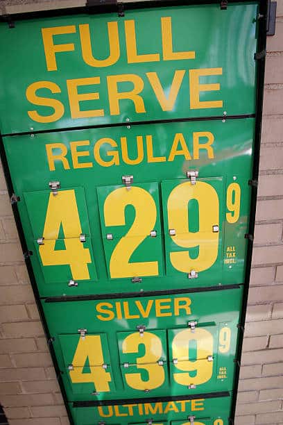 CHICAGO - MAY 21:  A sign advertises full-service gas prices at a gas station May 21, 2007 in Chicago, Illinois. The national average for gas is just over $3.19 per gallon with prices in Chicago reportedly among the highest in the nation.  (Photo by Scott Olson/Getty Images)