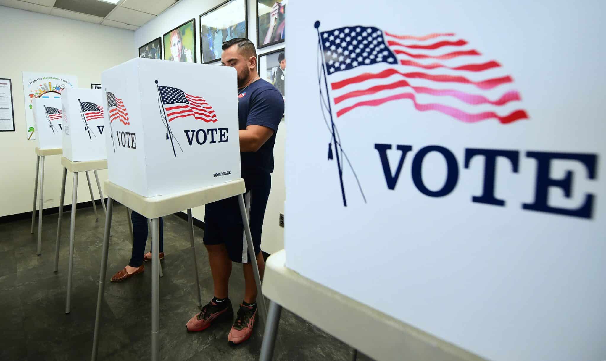 TOPSHOT - Voters cast their ballots for Early Voting at the Los Angeles County Registrar's Office in Norwalk, California on November 5, 2018, a day ahead the November 6 midterm elections in the United States. (Photo by Frederic J. BROWN / AFP)        (Photo credit should read FREDERIC J. BROWN/AFP via Getty Images)