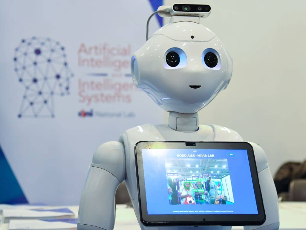 A robot from the Artificial Intelligence and Intelligent Systems (AIIS) laboratory of Italy's National Interuniversity Consortium for Computer Science (CINI) is displayed at the 7th edition of the Maker Faire 2019, the greatest European event on innovation, on October 18, 2019 in Rome. (Photo by Andreas SOLARO / AFP) (Photo by ANDREAS SOLARO/AFP via Getty Images)