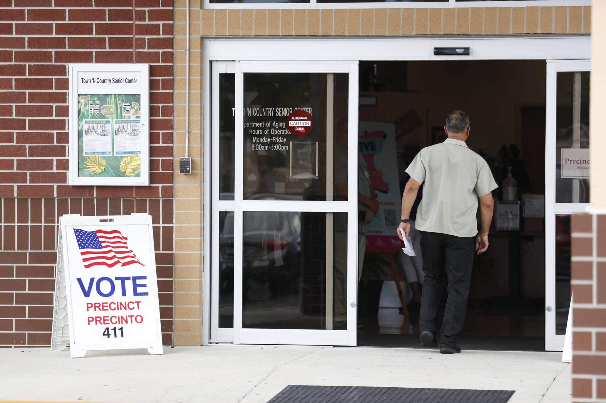 TAMPA, FL - AUGUST 23: Hillsborough County enter their polling place to cast their ballots on primary election day on August 23, 2022 in Tampa, Florida. Florida voters will head to the polls today to determine which candidates will have the chance to face off in this Novembers general election. (Photo by Octavio Jones/Getty Images)