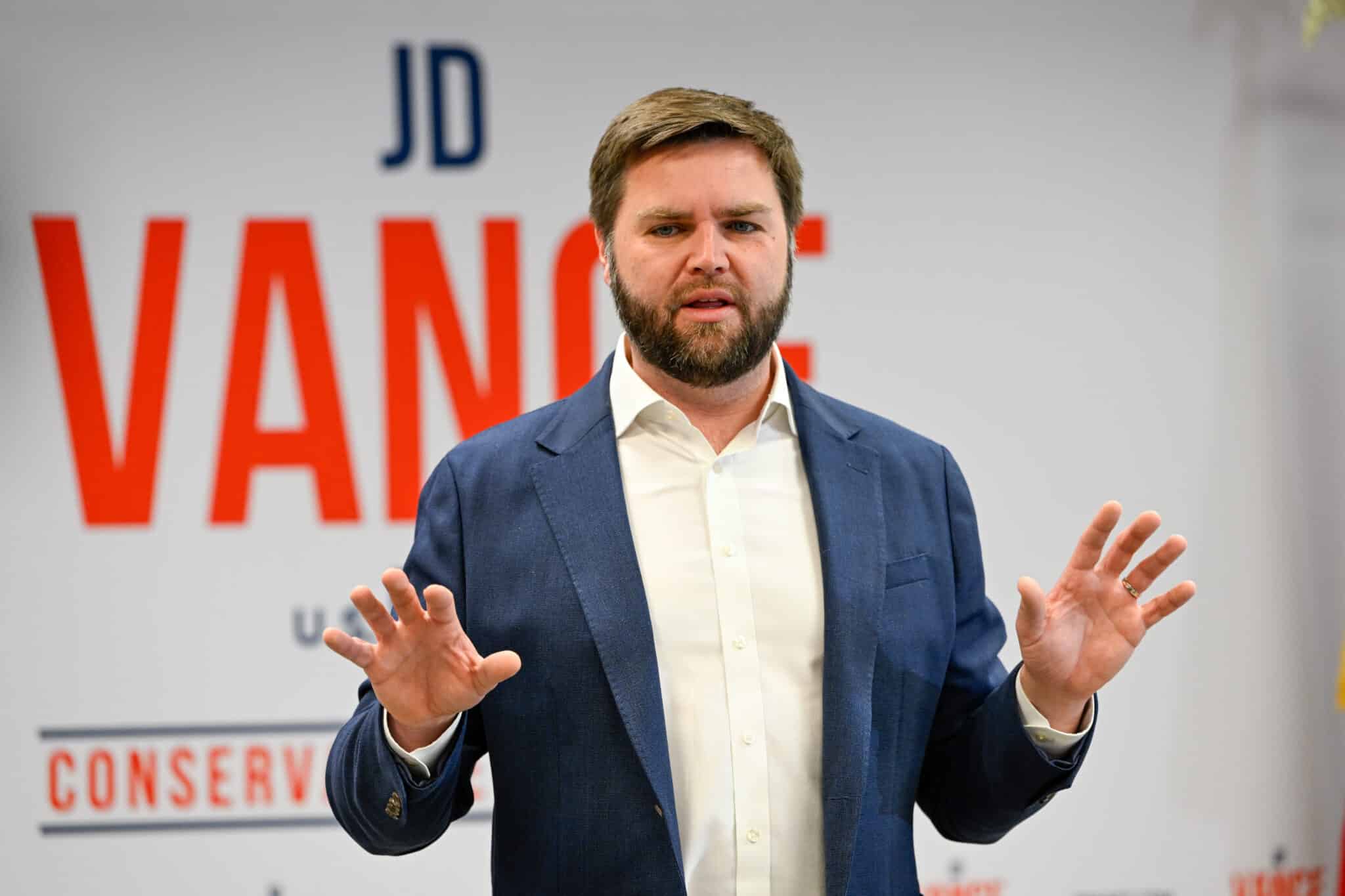 MIDDLETOWN, OH - OCTOBER 19: Republican U.S. Senate candidate JD Vance speaks with supporters in his hometown at the Butler County GOP headquarters on October 19, 2022 in Middletown, Ohio. Vance, who is endorsed by former President Donald Trump, is running against Democratic candidate Rep. Tim Ryan (D-OH) in the November election. (Photo by Gaelen Morse/Getty Images)