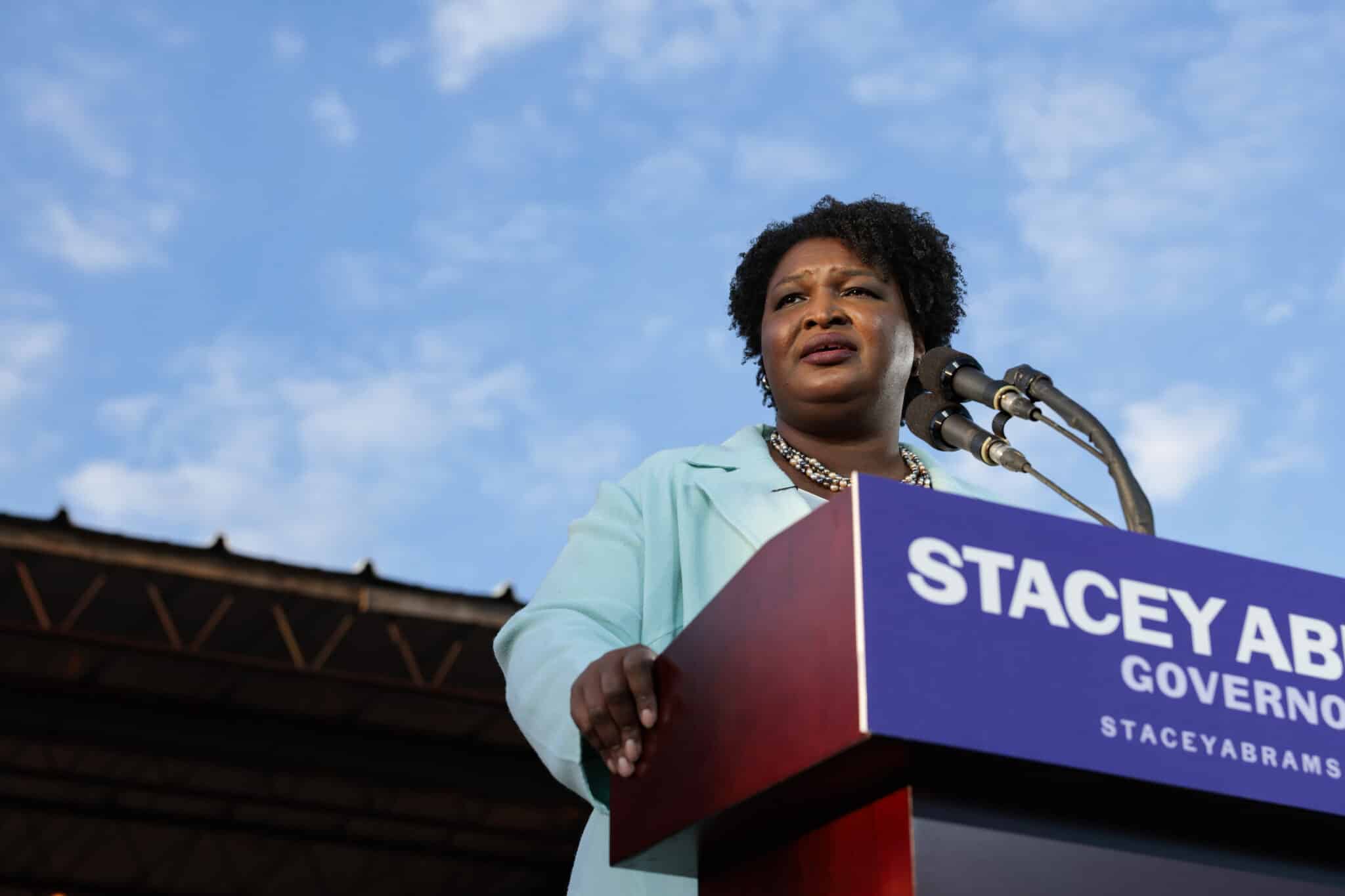 ATLANTA, GEORGIA - MARCH 14: Georgia gubernatorial Democratic candidate Stacey Abrams speaks during a campaign rally on March 14, 2022 in Atlanta, Georgia. Abrams is on a weeklong tour of cities in Georgia after qualifying last week to run again for governor and currently has no opponent for the Democratic nomination.  (Photo by Anna Moneymaker/Getty Images)