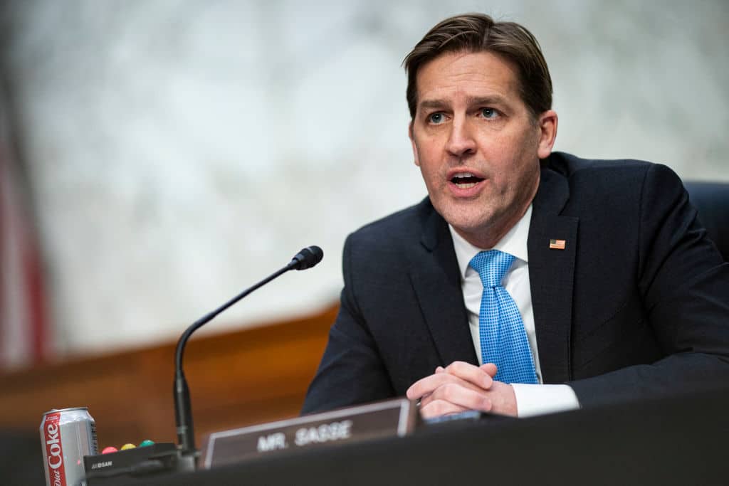 Sen. Ben Sasse (R-NE) speaks as Judge Merrick Garland testifies before a Senate Judiciary Committee hearing on his nomination to be US Attorney General on Capitol Hill in Washington, DC on February 22, 2021. (Photo by Al Drago / POOL / AFP) (Photo by AL DRAGO/POOL/AFP via Getty Images)