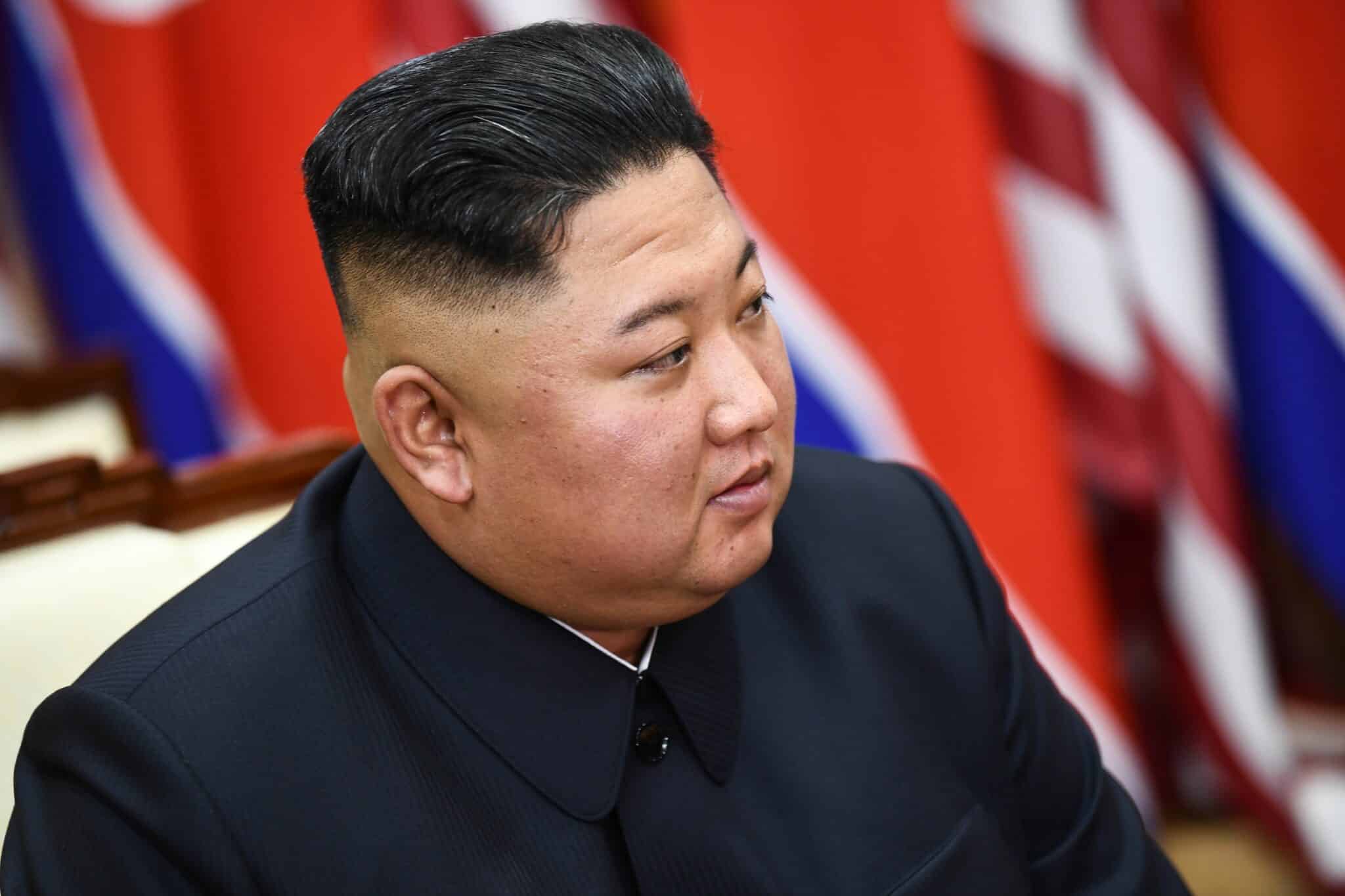 North Korea's leader Kim Jong Un attends a meeting with US President Donald Trump on the south side of the Military Demarcation Line that divides North and South Korea, in the Joint Security Area (JSA) of Panmunjom in the Demilitarized zone (DMZ) on June 30, 2019. (Photo by Brendan Smialowski / AFP)        (Photo credit should read BRENDAN SMIALOWSKI/AFP via Getty Images)