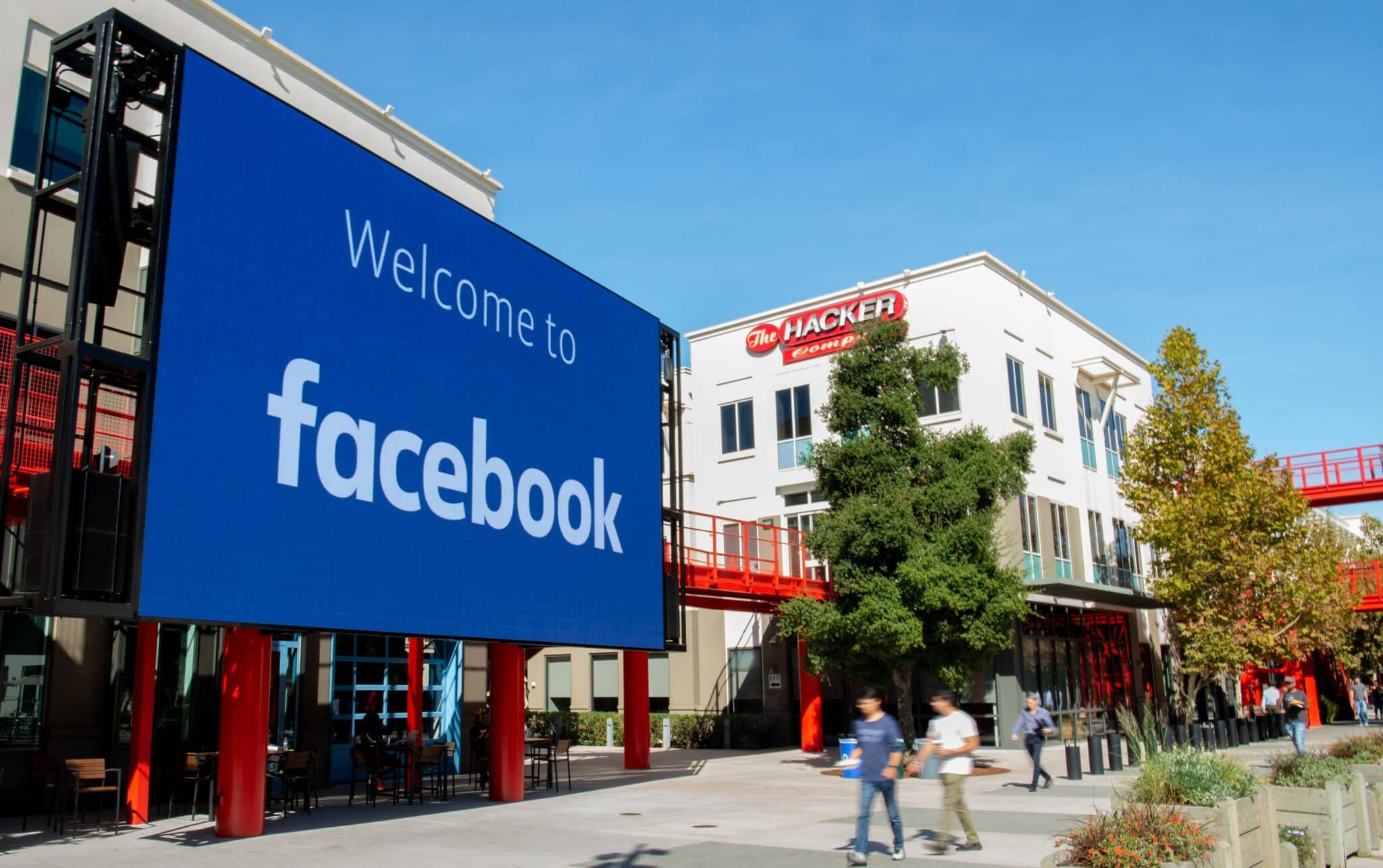 A giant digital sign is seen at Facebook's corporate headquarters campus in Menlo Park, California, on October 23, 2019. (Photo by Josh Edelson / AFP) (Photo by JOSH EDELSON/AFP via Getty Images)