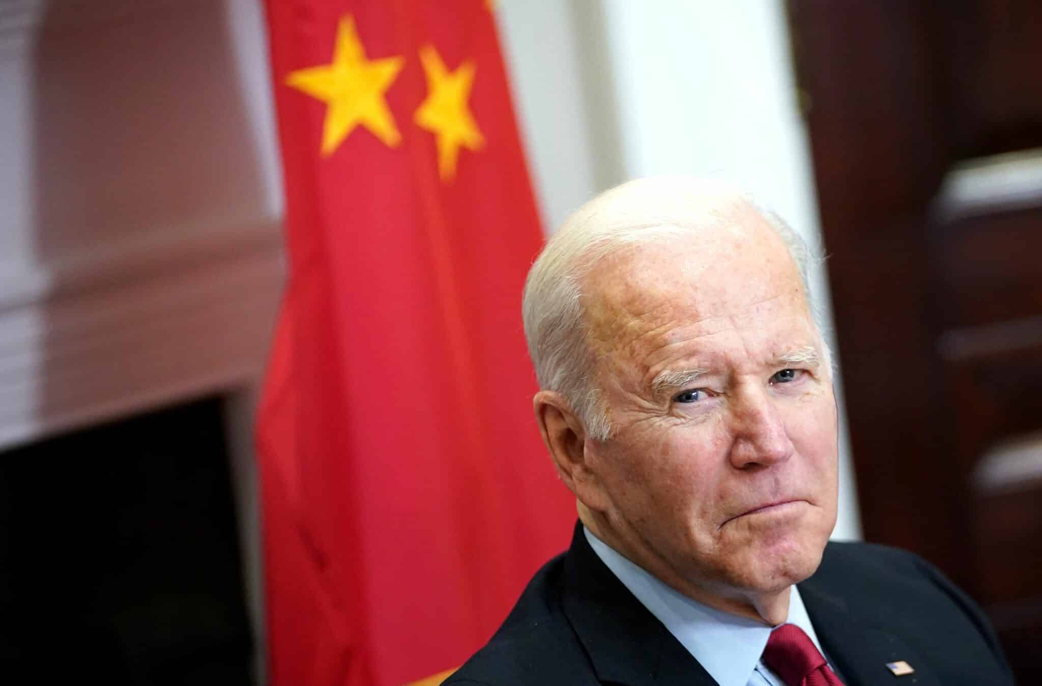 US President Joe Biden meets with China's President Xi Jinping during a virtual summit from the Roosevelt Room of the White House in Washington, DC, November 15, 2021. (Photo by MANDEL NGAN / AFP) (Photo by MANDEL NGAN/AFP via Getty Images)