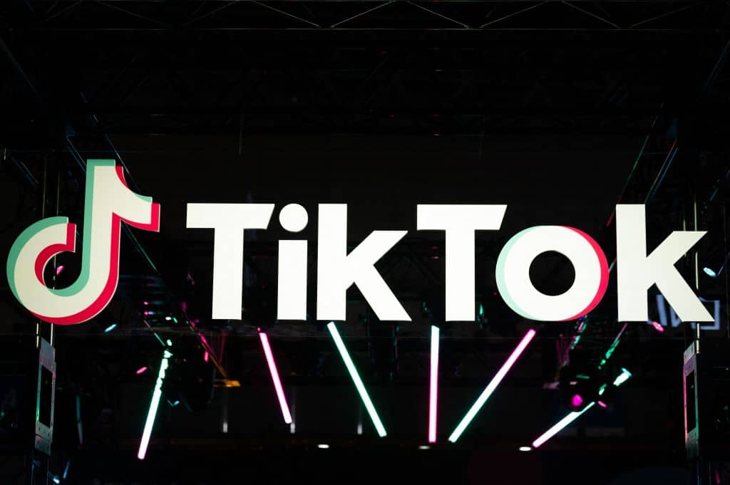 The TikTok logo is pictured at the company's booth during the Tokyo Game Show in Chiba prefecture on September 15, 2022. (Photo by Yuichi YAMAZAKI / AFP) (Photo by YUICHI YAMAZAKI/AFP via Getty Images)