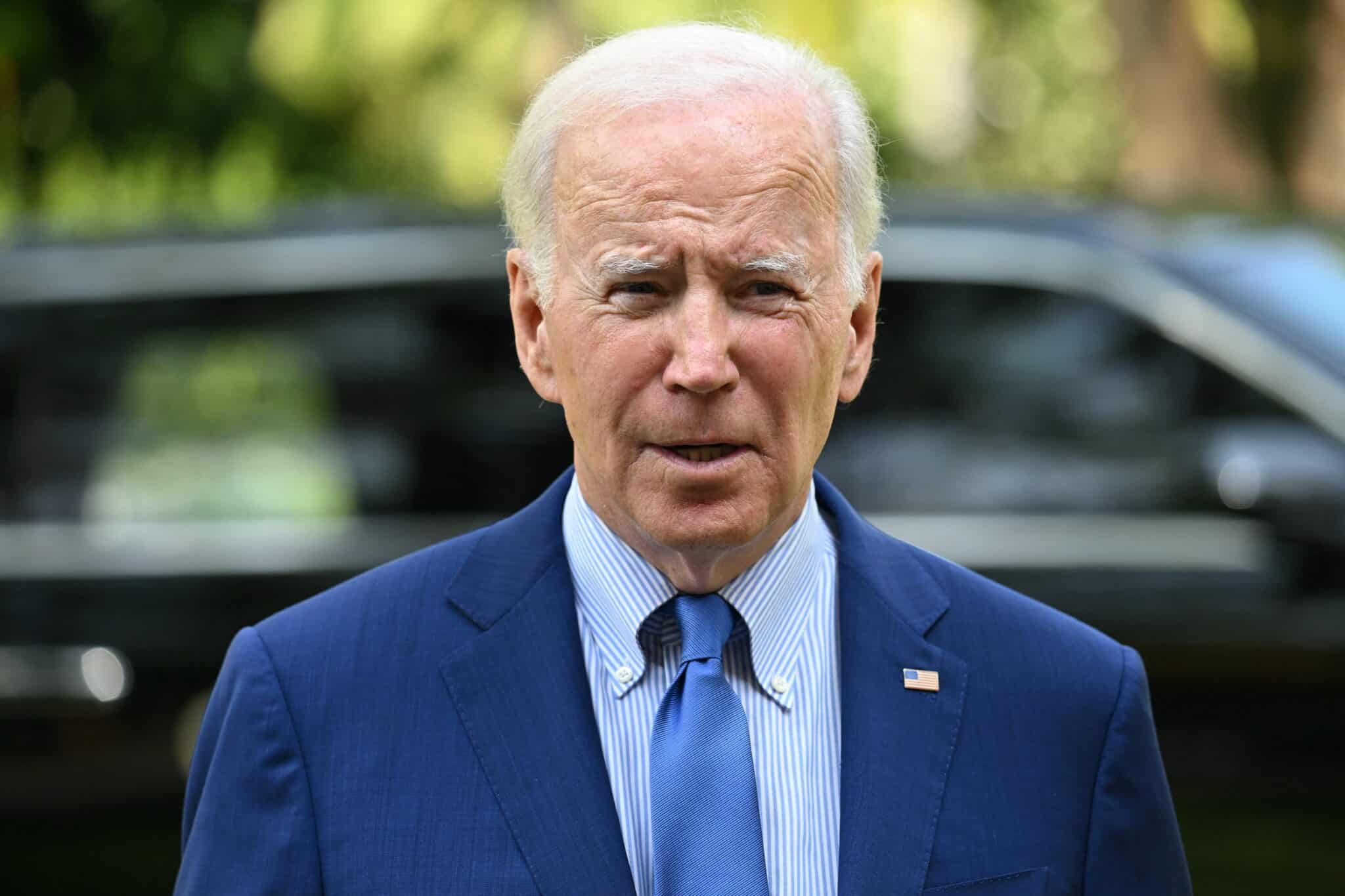 TOPSHOT - US President Joe Biden speaks about the situation in Poland following a meeting with G7 and European leaders on the sidelines of the G20 Summit in Nusa Dua on the Indonesian resort island of Bali on November 16, 2022. (Photo by SAUL LOEB / AFP) (Photo by SAUL LOEB/AFP via Getty Images)