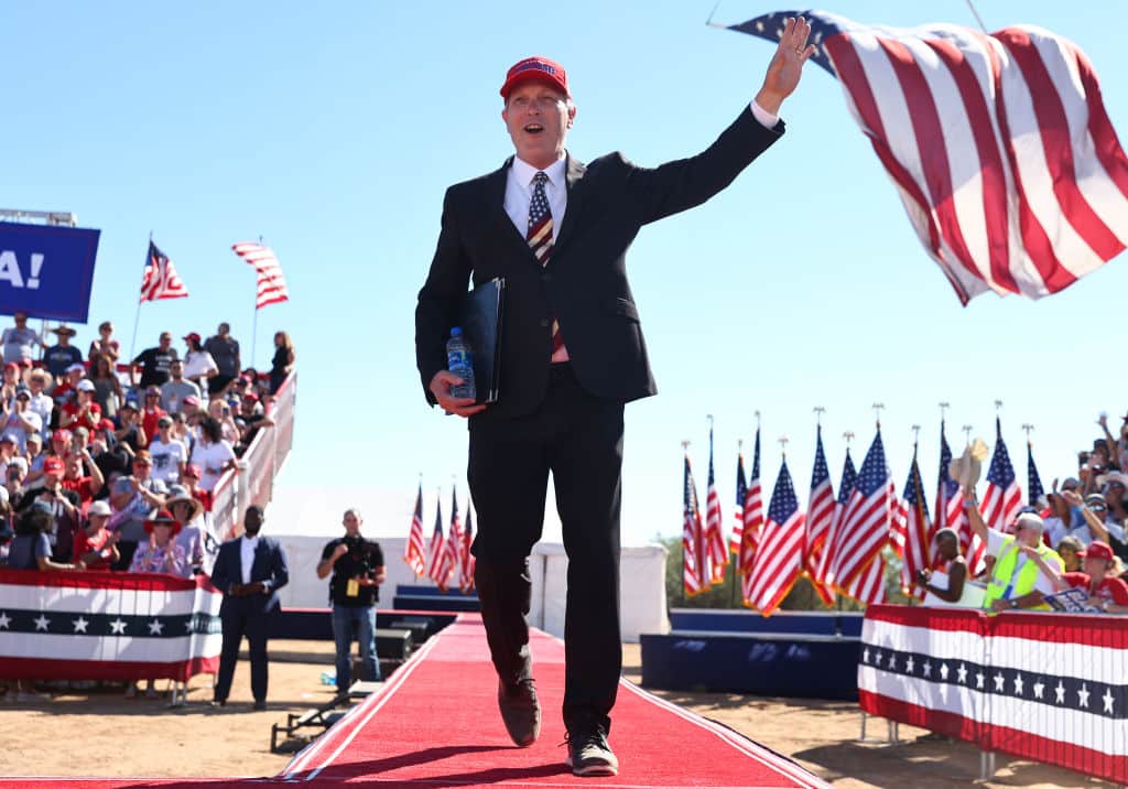 MESA, ARIZONA - OCTOBER 09: U.S. Rep. Andy Biggs (R-AZ) walks to the stage at a campaign rally attended by former U.S. President Donald Trump at Legacy Sports USA on October 09, 2022 in Mesa, Arizona. Trump was stumping for Arizona GOP candidates, including gubernatorial nominee Kari Lake, ahead of the midterm election on November 8. (Photo by Mario Tama/Getty Images)