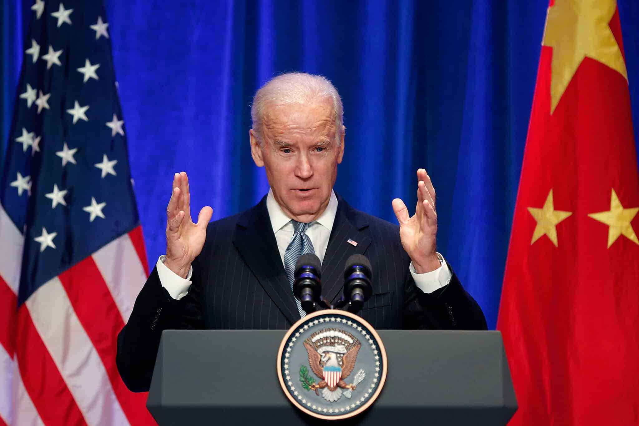 BEIJING, CHINA - DECEMBER 05:  U.S Vice President Joe Biden speaks at a business leader breakfast at the The St. Regis Beijing hotel on December 5, 2013 in Beijing, China. U.S Vice President Joe Biden is on an official visit to China from December 4 to 5.  (Photo by Lintao Zhang/Getty Images)