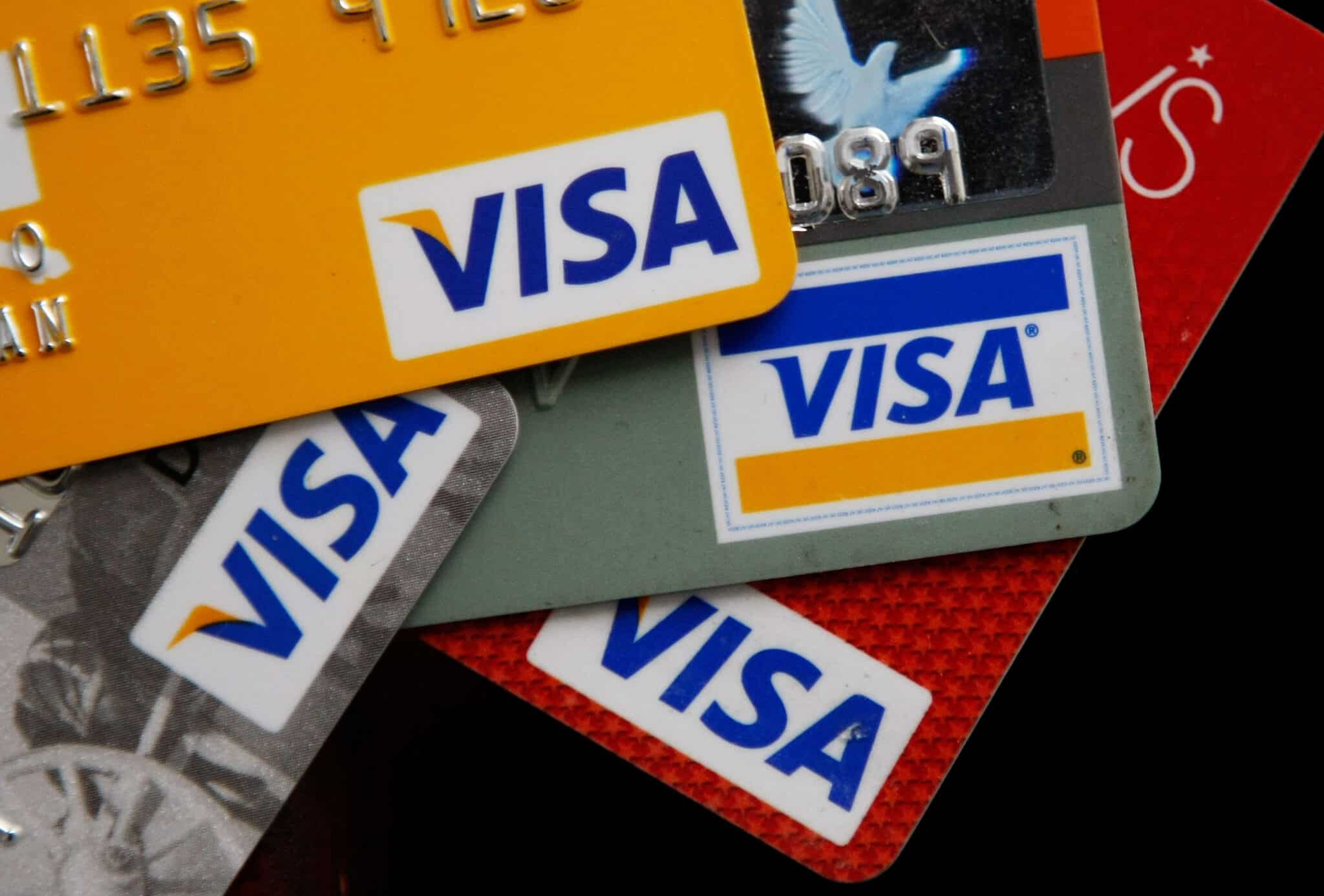 SAN FRANCISCO - FEBRUARY 25:  Visa credit cards are arranged on a desk February 25, 2008 in San Francisco, California. Visa Inc. is hoping that its initial public offering could raise up to $19 billion and becoming  the largest IPO in U.S. history.  (Photo Illustration by Justin Sullivan/Getty Images)