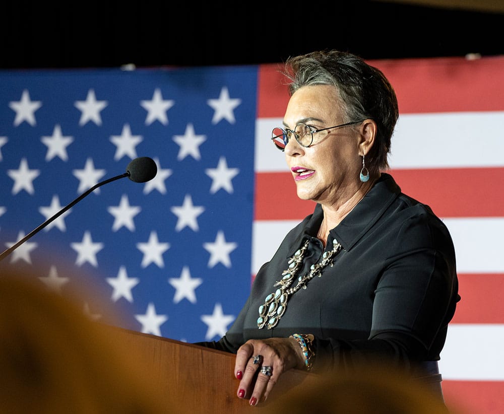 CHEYENNE, WY - AUGUST 16: Wyoming Republican congressional candidate Harriet Hageman speaks during a primary election night party on August 16, 2022 in Cheyenne, Wyoming. Hageman, who is backed by former President Donald Trump, defeated Rep. Liz Cheney (R-WY) in their GOP primary. (Photo by Michael Smith/Getty Images)