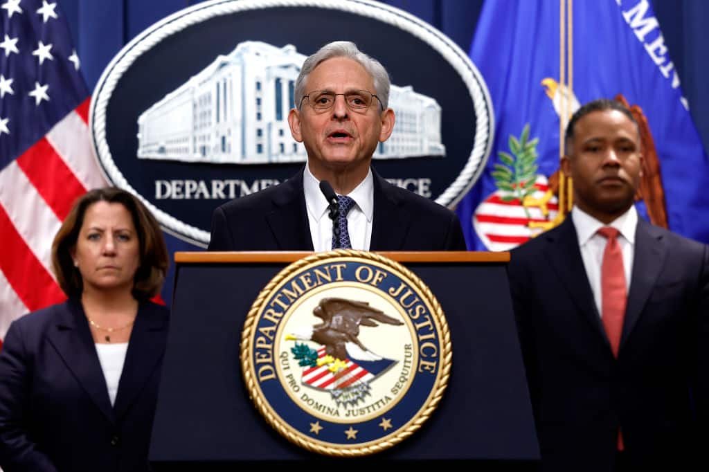 WASHINGTON, DC - NOVEMBER 18: U.S. Attorney General Merrick Garland delivers remarks alongside Deputy Attorney General Lisa O.  Monaco and Assistant Attorney General Kenneth Polite at the U.S. Justice Department on November 18, 2022 in Washington, DC. Garland announced he will appoint a special counsel to oversee the Justice Department’s investigation into former President Donald Trump and his handling of classified documents and actions before the January 6th attack on the U.S. Capitol Building. Garland's pick to oversee the special counsel is Jack Smith, an international criminal court prosecutor. (Photo by Anna Moneymaker/Getty Images)