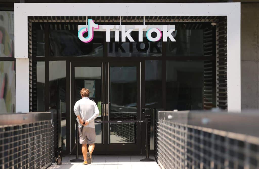 CULVER CITY, CALIFORNIA - AUGUST 27: The TikTok logo is displayed in front of a TikTok office on August 27, 2020 in Culver City, California. The Chinese-owned company is reportedly set to announce the sale of U.S. operations of its popular social media app in the coming weeks following threats of a shutdown by the Trump administration. (Photo by Mario Tama/Getty Images)
