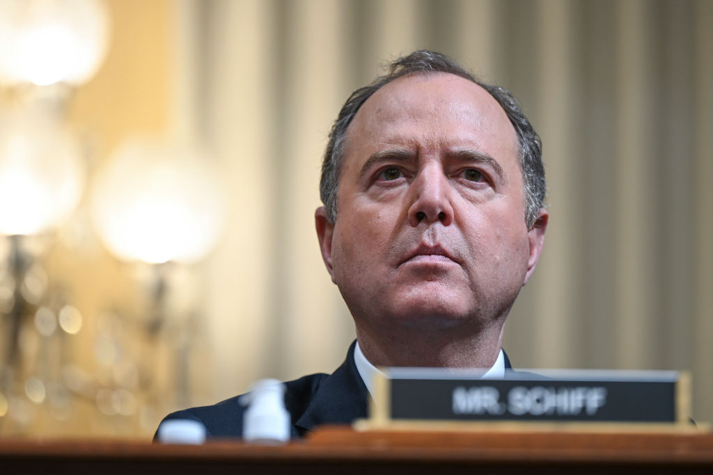 WASHINGTON, DC - JUNE 28: Rep. Adam Schiff (D-CA) listens as Cassidy Hutchinson, a top former aide to Trump White House Chief of Staff Mark Meadows, testifies during the sixth hearing by the House Select Committee on the January 6th insurrection in the Cannon House Office Building on June 28, 2022 in Washington, DC. The bipartisan committee, which has been gathering evidence for almost a year related to the January 6 attack at the U.S. Capitol, is presenting its findings in a series of televised hearings. On January 6, 2021, supporters of former President Donald Trump attacked the U.S. Capitol Building during an attempt to disrupt a congressional vote to confirm the electoral college win for President Joe Biden. (Photo by Brandon Bell/Getty Images)