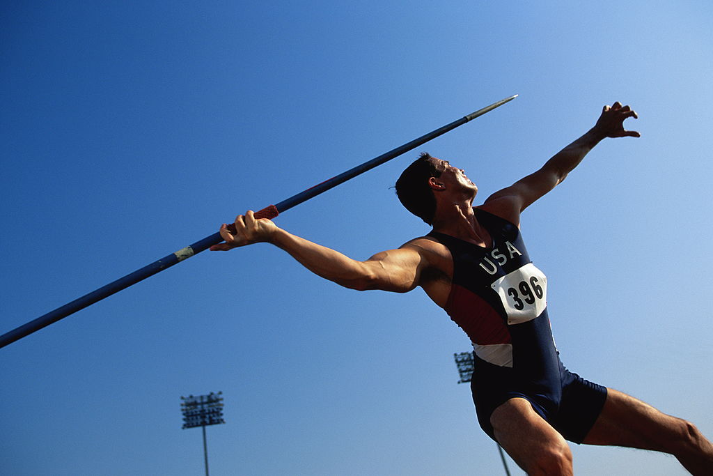 Model Released: Male javelin thrower in action (Photo by Mike Powell/Getty Images)