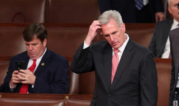 WASHINGTON, DC - JANUARY 05: U.S. House Republican Leader Kevin McCarthy (R-CA) scratches his head in the House Chamber during the third day of elections for Speaker of the House at the U.S. Capitol Building on January 05, 2023 in Washington, DC. The House of Representatives is meeting to vote for the next Speaker after House Republican Leader Kevin McCarthy (R-CA) failed to earn more than 218 votes on several ballots; the first time in 100 years that the Speaker was not elected on the first ballot. (Photo by Win McNamee/Getty Images)