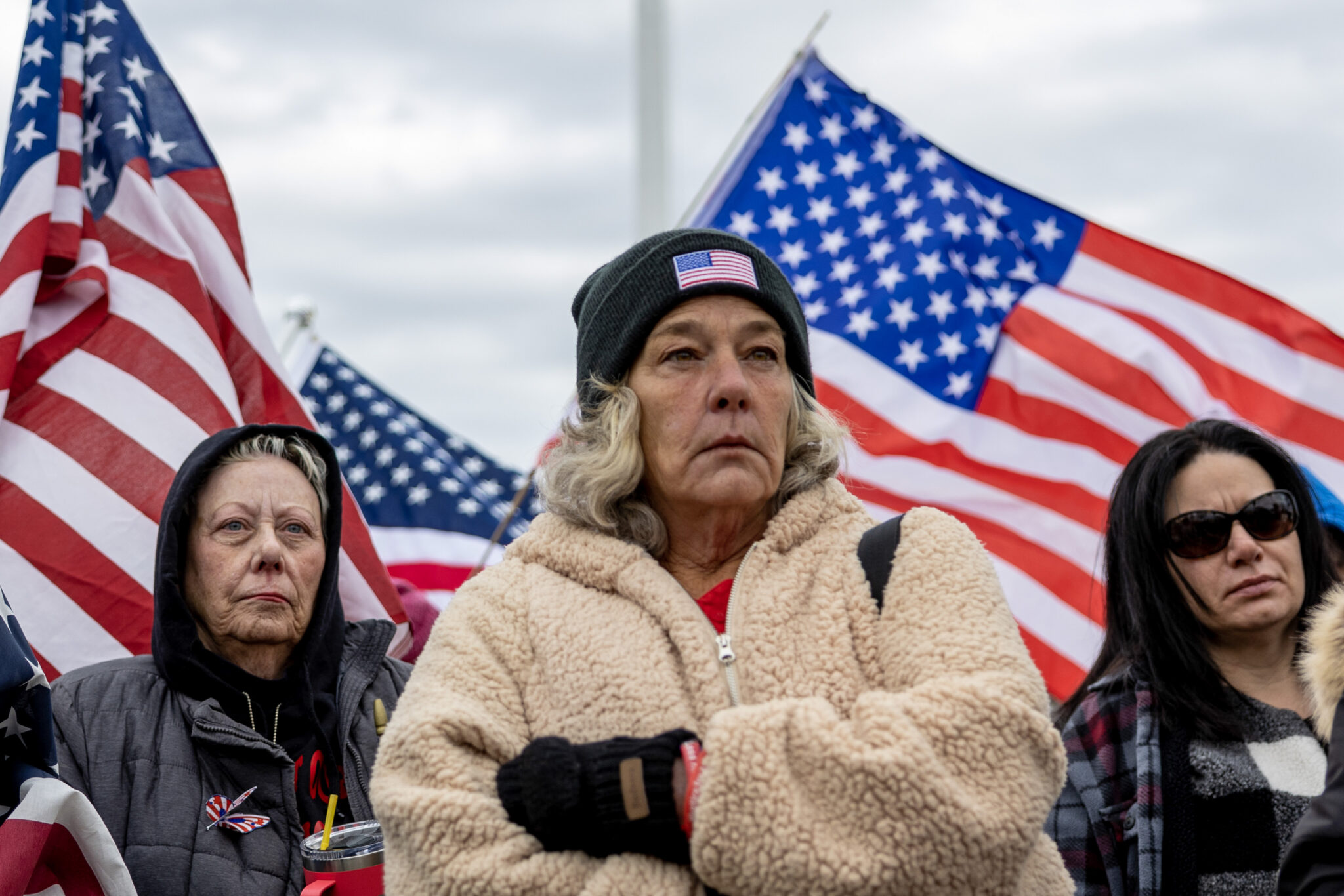 WASHINGTON, DC - JANUARY 06: Micki Witthoeft, mother of Ashli Babbitt, who was killed on Jan 6, 2021 stands with supporters of protesters that were arrested on Jan 6, 2021 as they protest outside the U.S. Supreme Court on the second anniversary of the January 6 insurrection of the U.S. Capitol on January 06, 2023 in Washington, DC. The small right-wing demonstration was in support of hundreds of people who were arrested and charged following the January 6 United States Capitol attack.  (Photo by Tasos Katopodis/Getty Images)