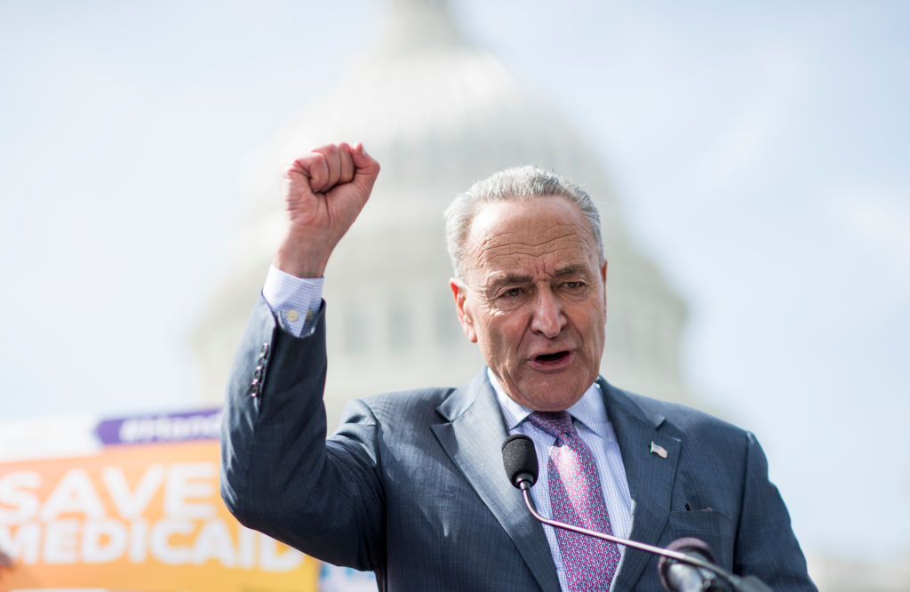 UNITED STATES - SEPTEMBER 26: Senate Minority Leader Chuck Schumer, D-N.Y., speaks during the Senate Democrats' news conference at the Capitol with disability advocates to oppose the Republicans' Graham-Cassidy health care bill  on Tuesday, Sept. 26, 2017. (Photo By Bill Clark/CQ Roll Call)