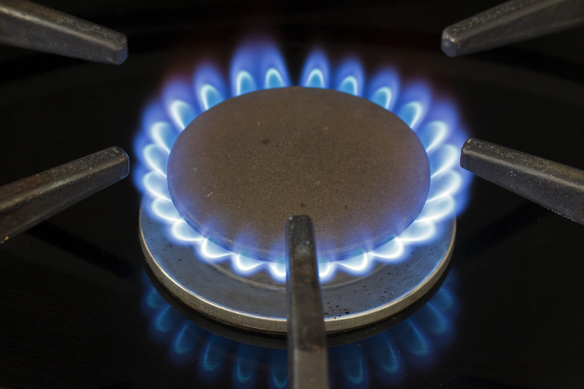 Blue natural gas flame on a domestic cooker gas hob. (Photo by: Arterra/Universal Images Group via Getty Images)