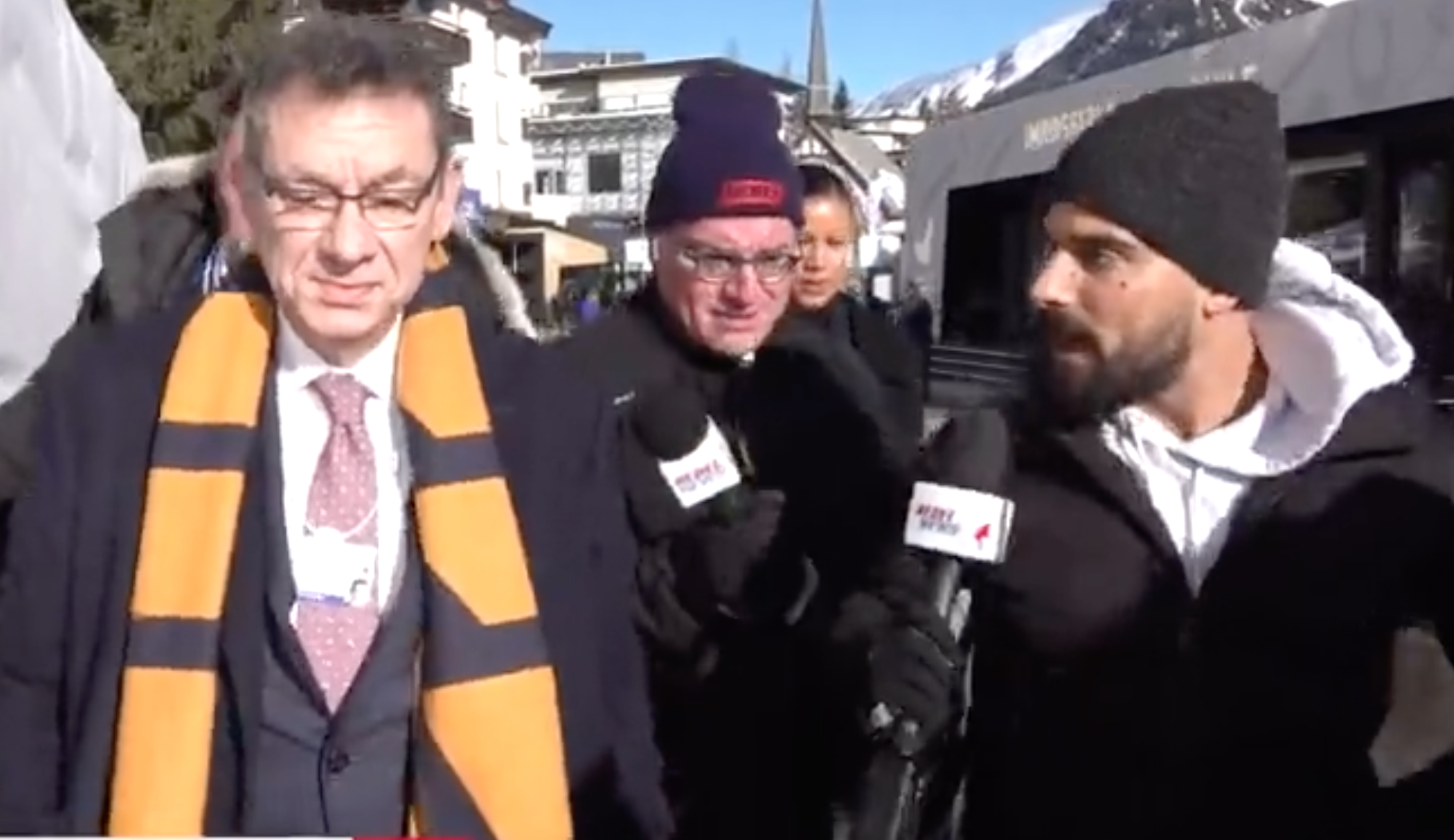 Albert Bourla, Rebel News TV crew (Davos screenshot)