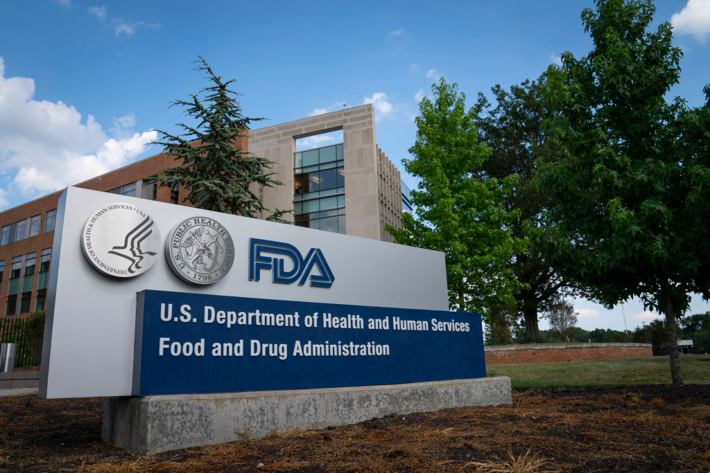 WHITE OAK, MD - JULY 20: A sign for the Food And Drug Administration is seen outside of the headquarters on July 20, 2020 in White Oak, Maryland. (Photo by Sarah Silbiger/Getty Images)