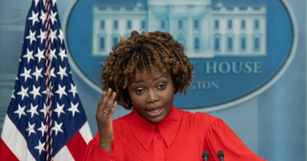 White House Press Secretary Karine Jean-Pierre speaks during the daily press briefing in the Brady Briefing Room of the White House in Washington, DC, on January 12, 2023. (Photo by Andrew CABALLERO-REYNOLDS / AFP) (Photo by ANDREW CABALLERO-REYNOLDS/AFP via Getty Images)