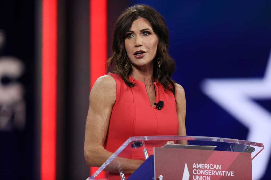 ORLANDO, FLORIDA - FEBRUARY 27: South Dakota Gov. Kristi Noem addresses the Conservative Political Action Conference held in the Hyatt Regency on February 27, 2021 in Orlando, Florida. Begun in 1974, CPAC brings together conservative organizations, activists, and world leaders to discuss issues important to them.  (Photo by Joe Raedle/Getty Images)