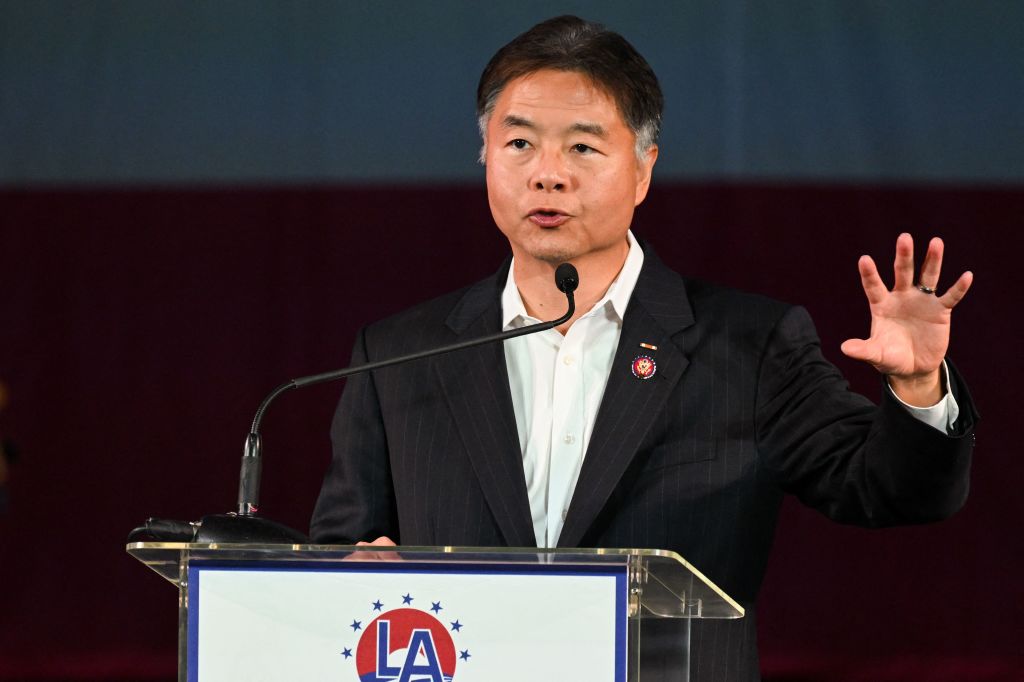 US Rep. Ted Lieu (D-CA) speaks during an election night party with the Los Angeles County Democratic Party at the Hollywood Palladium in Los Angeles, November 8, 2022. (Photo by Patrick T. FALLON / AFP) (Photo by PATRICK T. FALLON/AFP via Getty Images)