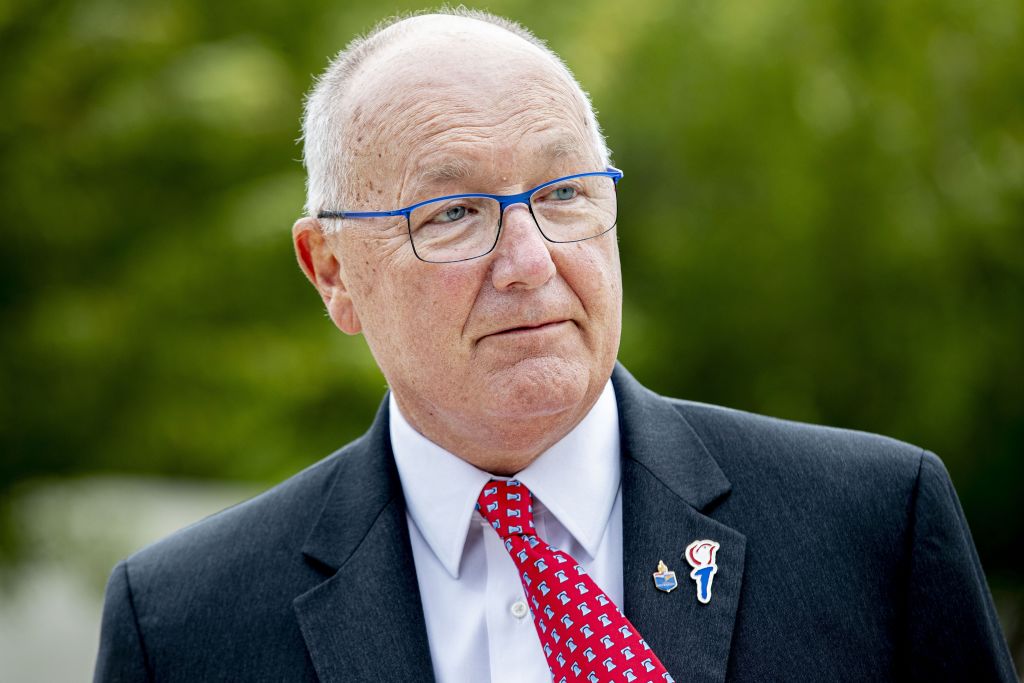 US Ambassador to the Netherlands Pete Hoekstra attends the Memorial Day ceremony at the Margraten American Cemetery, in Margraten, the Netherlands, on May 24, 2020. (Photo by Patrick van KATWIJK / ANP / AFP) / Netherlands OUT (Photo by PATRICK VAN KATWIJK/ANP/AFP via Getty Images)