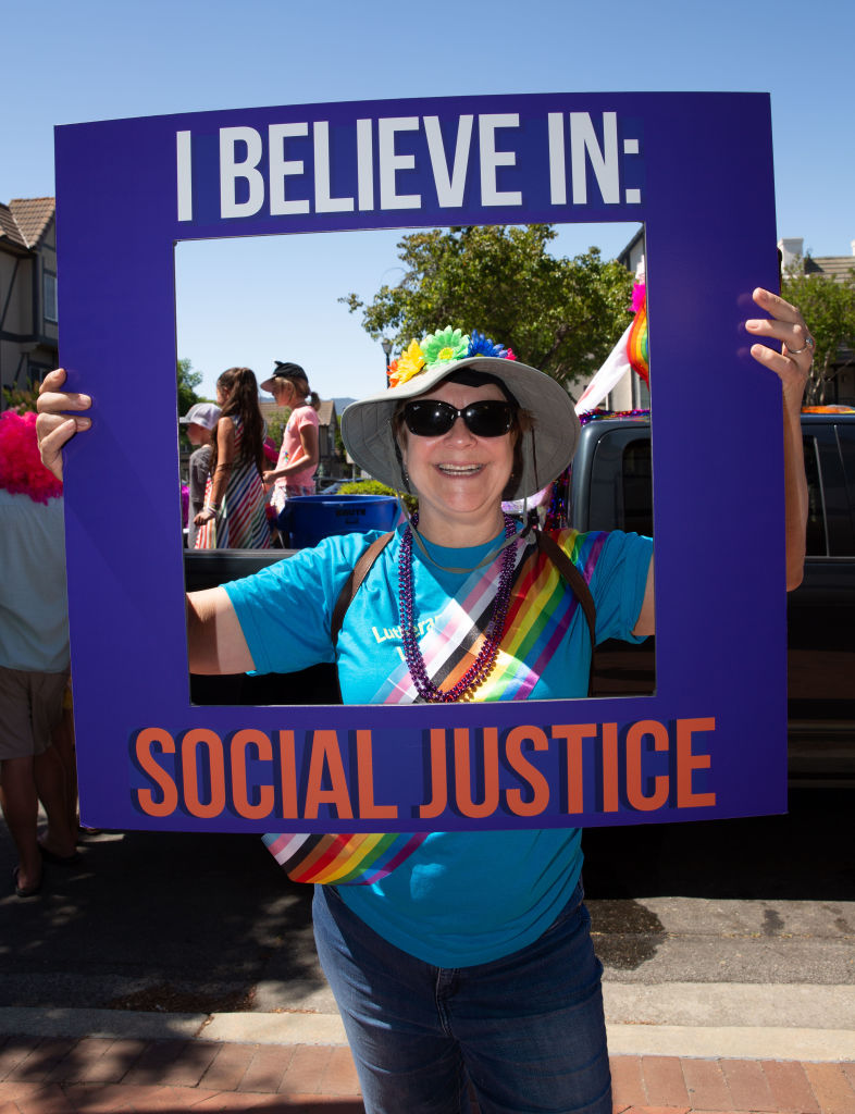SOLVANG, CA - JUNE 25:  Solvang, a Danish-themed Santa Barbara County tourist town, celebrates diversity and inclusion with its first-ever Pride Parade on June 25, 2022, in Solvang, California. Because of its close proximity to Southern California and Los Angeles population centers, Santa Barbara County's Wine Country has become a popular weekend getaway destination for millions of tourists each year. (Photo by George Rose/Getty Images)