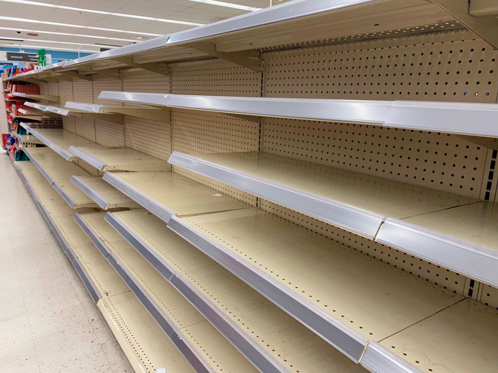 Empty shelves after Valentines Day holiday merchandise is removed, Walgreens, Queens, New York. (Photo by: Lindsey Nicholson/UCG/Universal Images Group via Getty Images)